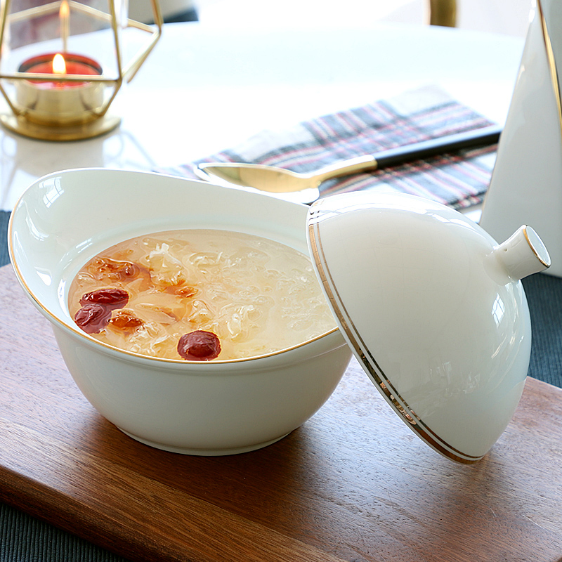 Ipads China ears bowl of bird 's nest stew continental breakfast steamed egg bowl of household food bowl of soup bowl with handles peach gum department soup bowl