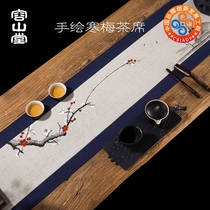 Yung Shan Tang Wo Xing hand-painted table flag Chinese Zen tea mat Household cotton and linen handmade fabric tea mat Coaster tea towel