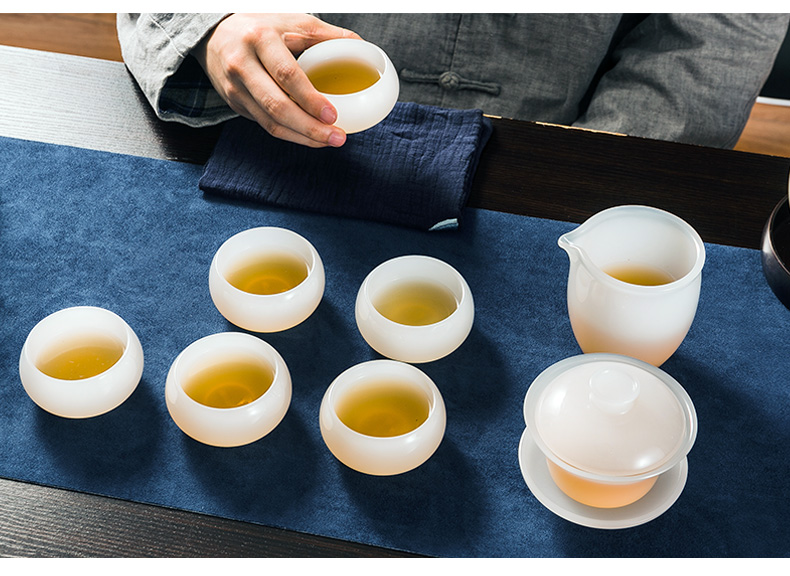 Gode jade porcelain RongShan hall tureen large fair keller cups white porcelain teapot household kung fu tea set