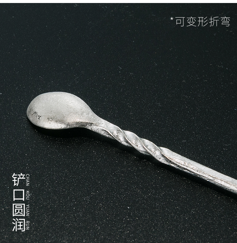 Rongshantang Shanmu Pure Tin Tea Handmade Hammer Pattern Tea Teaspoon Tea Tea Tea Teaspoon Kung Fu Tea Set Phụ kiện - Trà sứ bộ ấm trà
