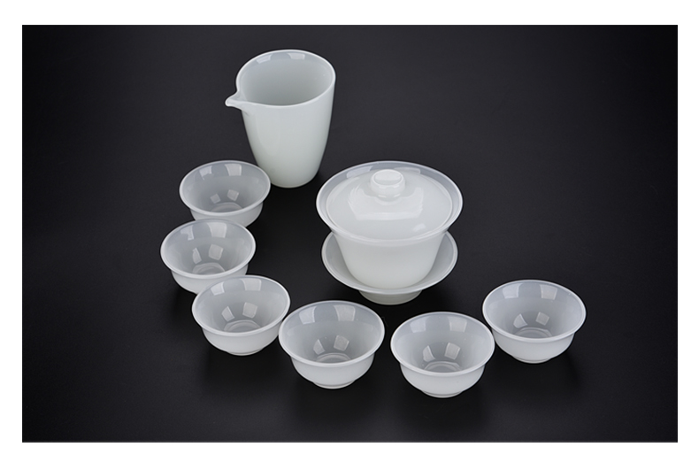 Gode jade porcelain RongShan hall tureen large fair keller cups white porcelain teapot household kung fu tea set