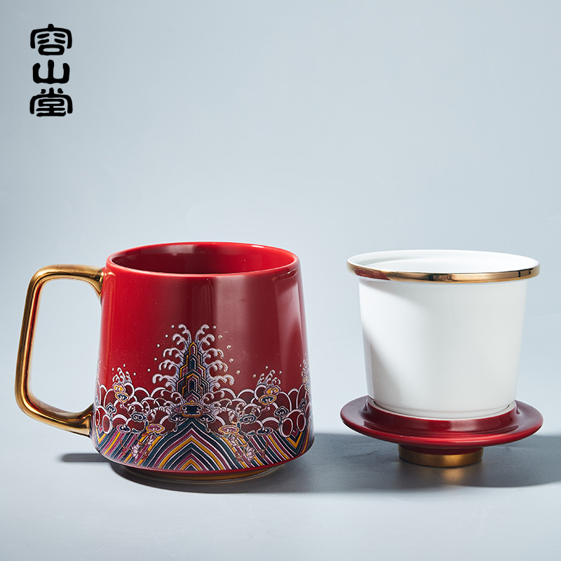 RongShan hall ceramic keller with cover filter tea cup insulation, high - capacity ancient office female glass cup, the Forbidden City