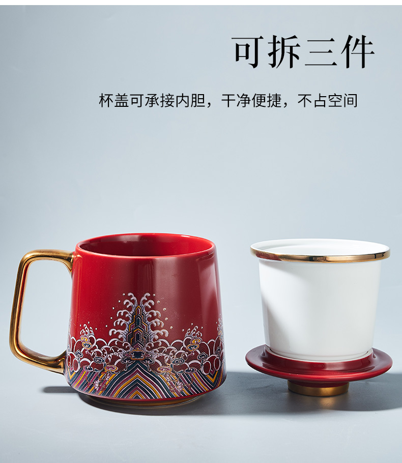 RongShan hall ceramic keller with cover filter tea cup insulation, high - capacity ancient office female glass cup, the Forbidden City