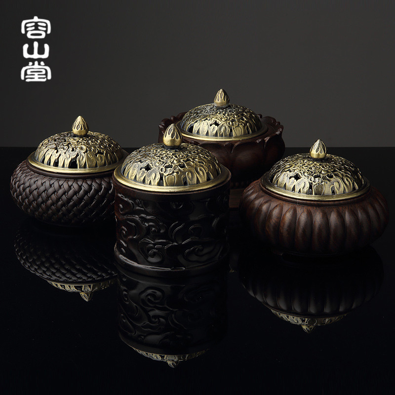 RongShan Tang Yi Ge solid wood incense burner pure copper cover incense stick incense seat lotus Zen zen antique large sandalwood agarwood incense tower incense