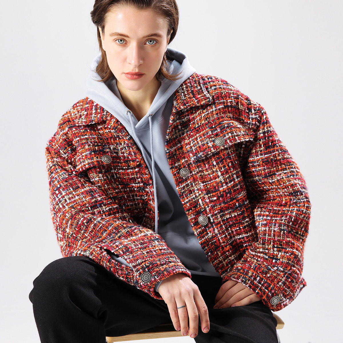 evewang thickened padded jacket small fragrance jacket autumn and winter quilted loose and thin tweed all-match women's jacket