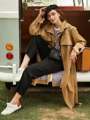 evewang hooded two-piece long version over the knee women's windbreaker 2019 spring and autumn new belt casual jacket