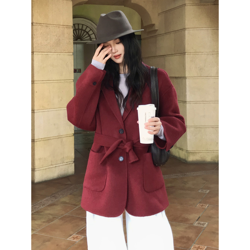 Pure Wool Smooth Woolen Handmade Short Coat Single-Breasted Double-Sided Woolen Blazer