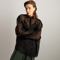 One Wei evewang silk organza see loose big shirt sexy long sleeve women shirt without fold