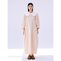 Yiwei evewang Dress 101 Bubble Sleeve Round Neck Environmental Protection Ecological Paper Cotton Summer Loose Long Dress