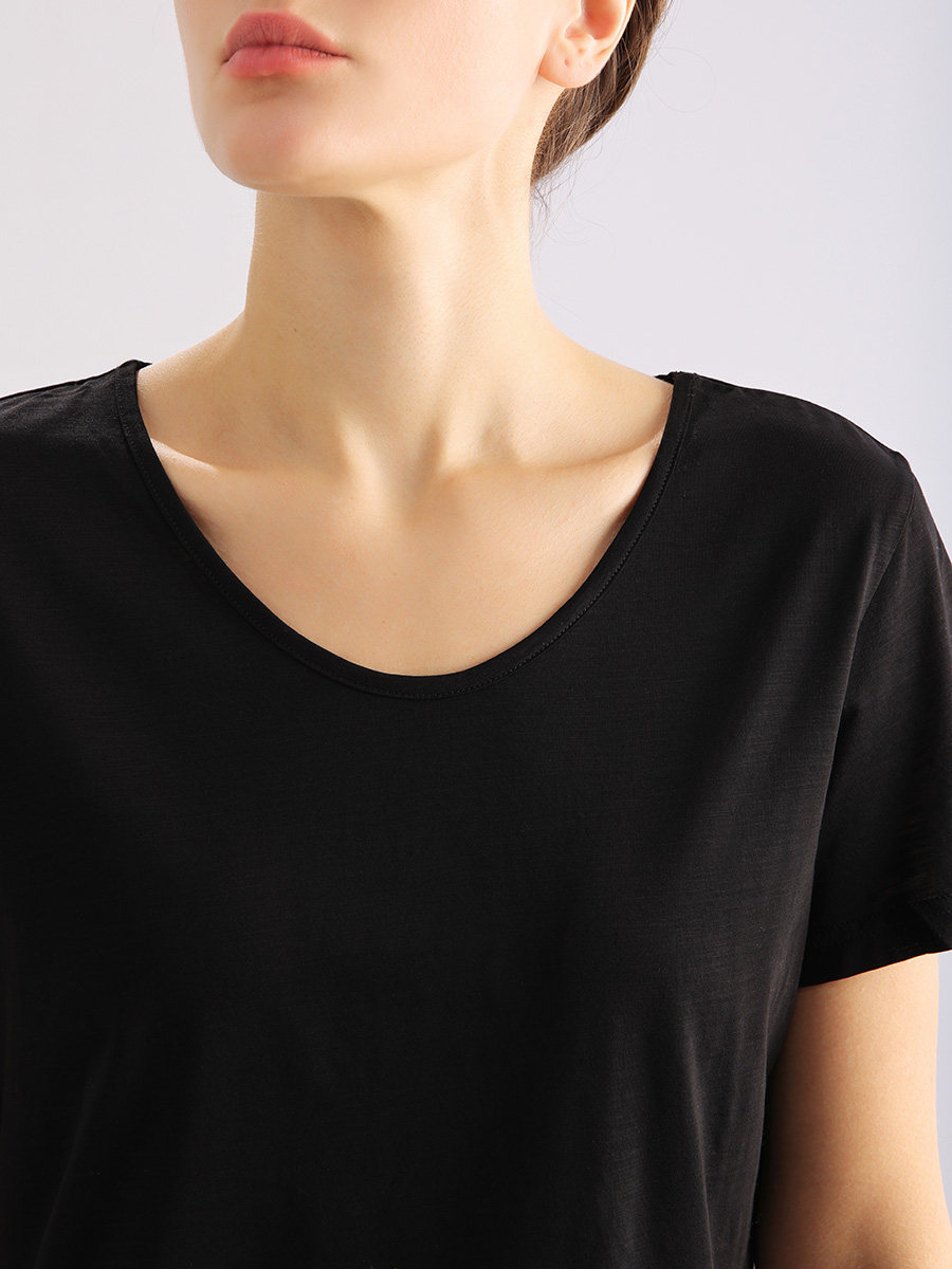 evewang slub cotton T-shirt women's modal cotton blend breathable T-shirt large round collar short sleeve thin base T-shirt