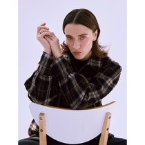 One Wei Noble Prince Plaid lapel wool long sleeve shirt female Seiko autumn winter Lady loose shirt
