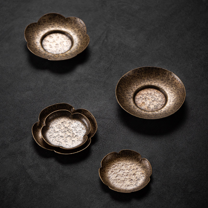 Day Style Handmade Hammer Mesh Brass Tea Cup Cushion Tea Cushion Anti-Slip Mat heat insulation Chetto Cup Totea Totea Fu Tea Accessories-Taobao