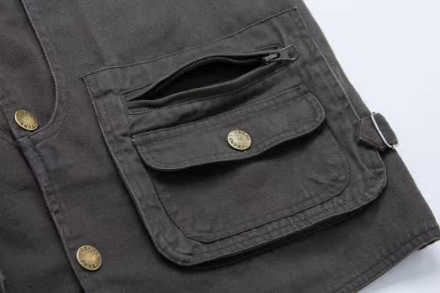Mới vest trung niên nam ngoài trời mùa xuân và mùa thu mô hình cotton lỏng nhiều túi vest cha mặc vest vest vest trung niên
