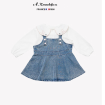 French A Knackfuss girl Autumn dress ~ foreign children denim strap dress women Baby set tide