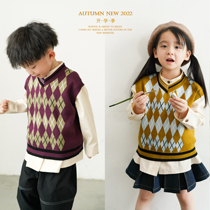 CPRINCE) 22AW Modern Academy School Lingge knitted wool vest school uniform vest boys and girls autumn and winter