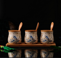 Creative bamboo ceramic seasoning jar set of three European seasoning bottle seasoning box kitchen supplies