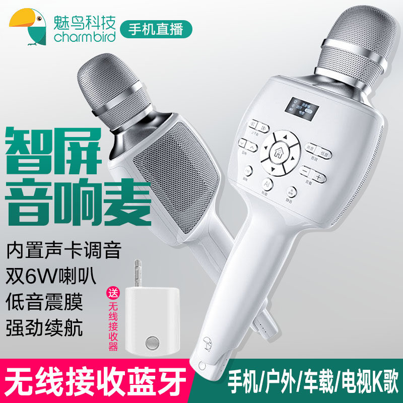 Charm Bird microphone audio wheat integrated wireless microphone car outdoor singing mobile phone live Bluetooth national K song