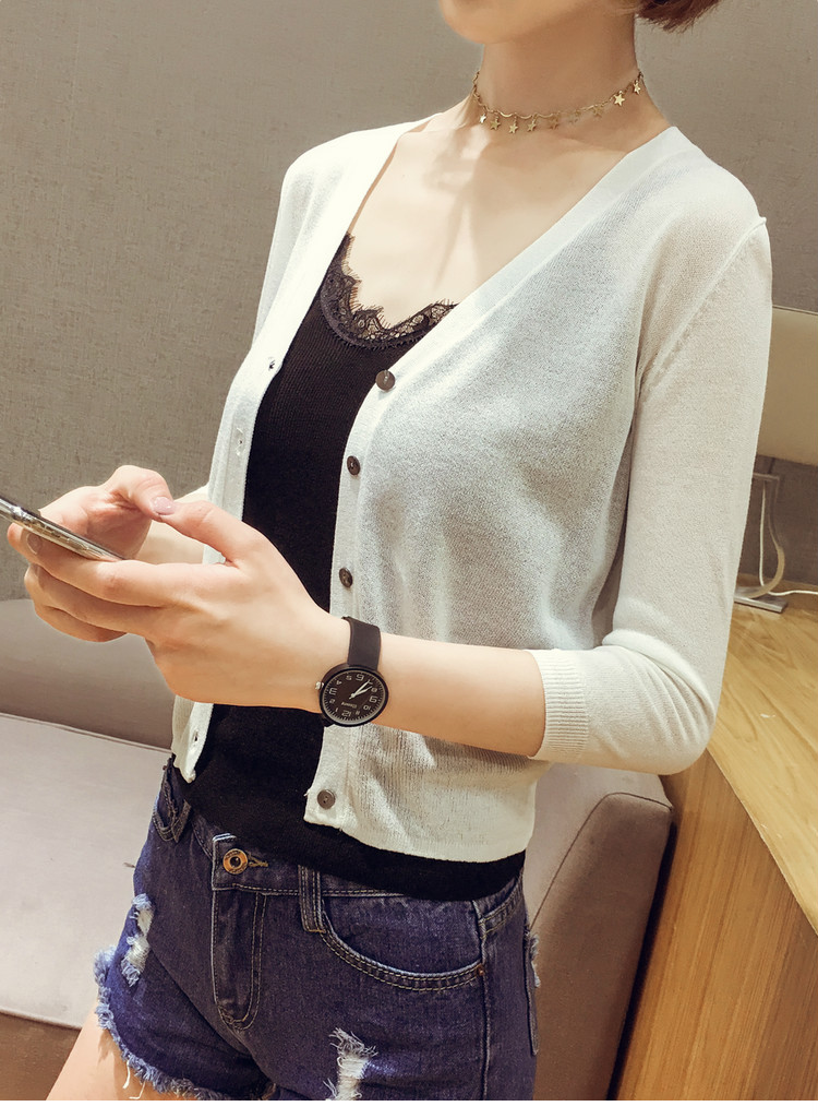 Mùa hè mới băng lụa bên ngoài mỏng áo chống nắng áo len nữ cardigan Áo ngắn áo điều hòa không khí áo choàng nhỏ áo cổ lọ