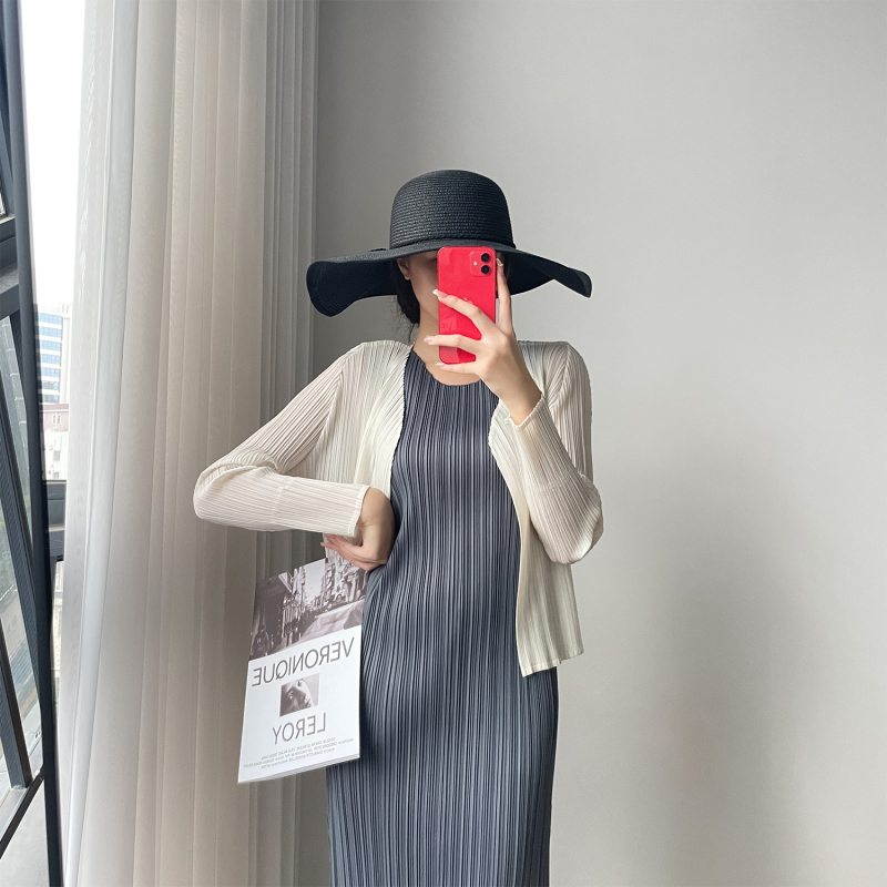 Miyake Pleated Ladylike Sweet Short Coat Spring, Summer, Autumn Simple Commuter Multi-Color Cardigan Slimming Versatile Dress for Women