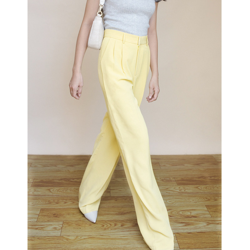 Go to the complex Just pendants elegant cream goose yellow broadlegged pants High waist temperament Skinny pituality wrinkled wide leg Western pants