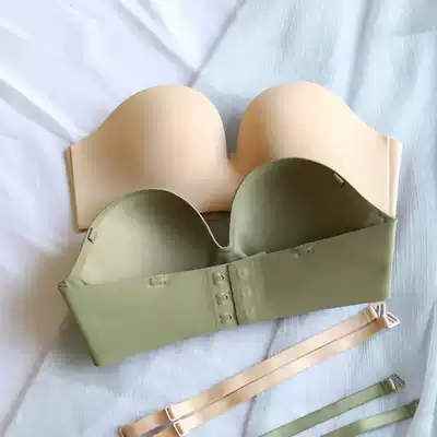 Japanese small chest underwear women strapless invisible gathering chest half cup without steel ring bra no trace non-slip bra thick