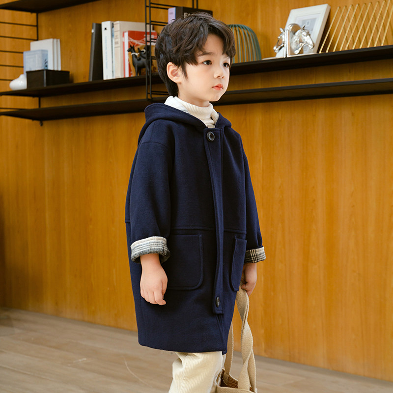 Boy's wool jacket Children's wool What to do with it 2021 Korean version of the new baby Ocean sends autumn and winter even hat children's clothes