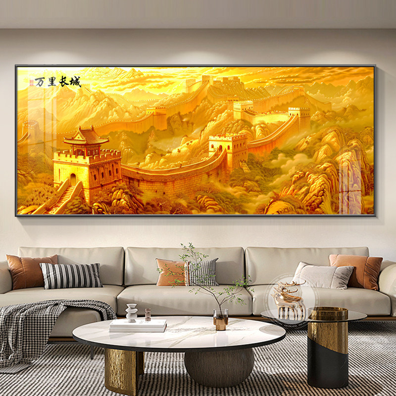 万里长城客厅挂画：轻奢高级感抽象靠山图，苏绣沙发背景墙装饰画，打造家居艺术氛围🎨 -刺绣画-淘宝百科网