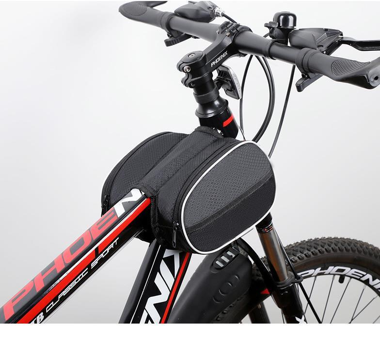 Mountain Bike Front Frame Bag, Waterproof Cycling Bag, Storage Bag, Road Bike Organizer, Phone Holder, Front-Mounted Bag