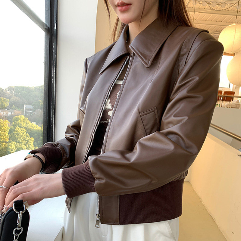 European goods 2023 Spring and Autumn New Sheep Leather coat female fashion locomotive leather jacket short