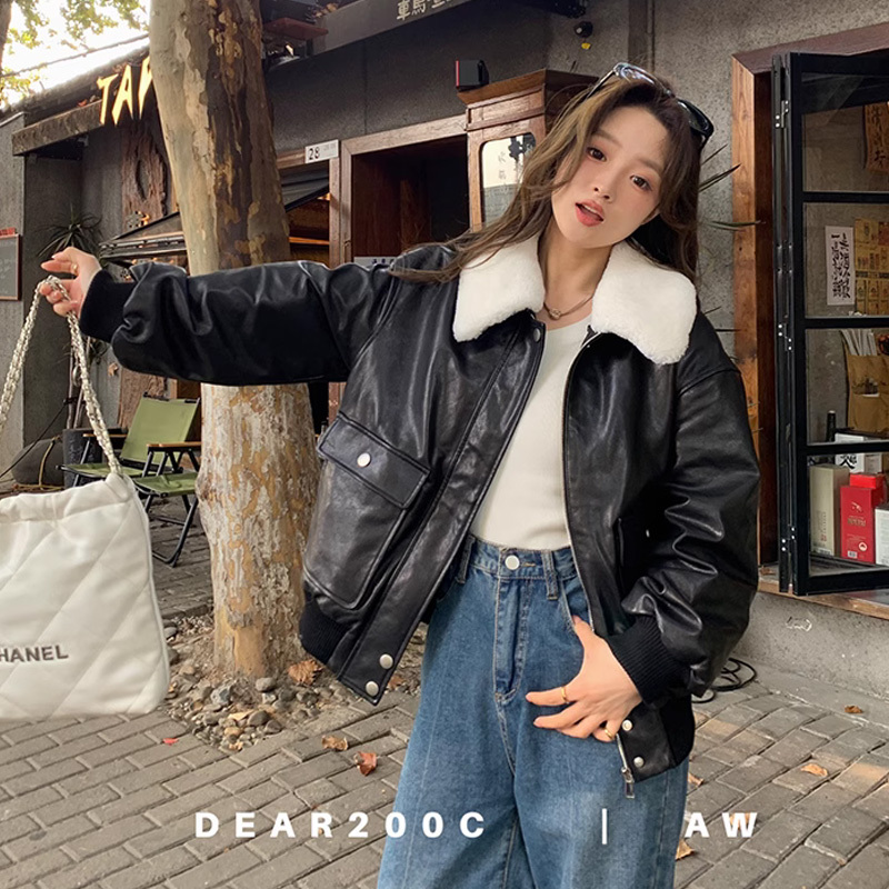 Jennie-Style Vegetable-Tanned Sheepskin Genuine Leather Jacket, down Coat with Goose Down, Thickened Lamb Wool Collar, Motorcycle Jacket for Women Jennie-Style Vegetable-Tanned Sheepskin Genuine Leather Jacket, down Coat with Goose Down, Thickened Lamb Wool Collar, Motorcycle Jacket for Women