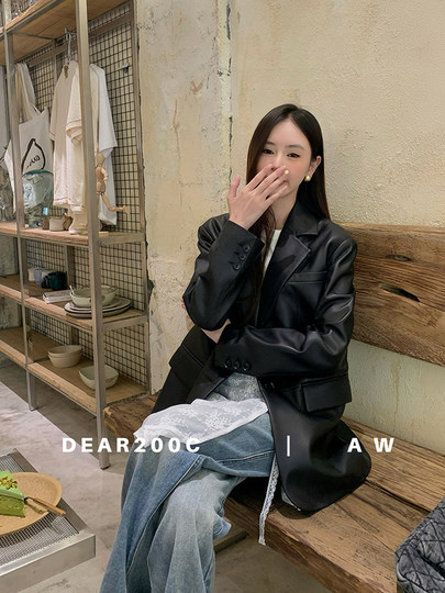 High-end 2025 autumn new sheepskin leather jacket mid-length retro American jacket leather suit jacket for women