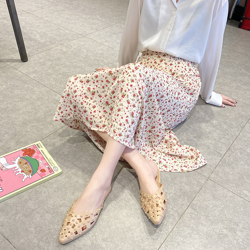 Baotou Half Slippers Women's Summer Wear Slope Low Heel Lazy Sandals and Slippers Women's Net Red 2020 Summer New Style