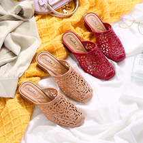 Baotou Half slipper female Summer outwear Slope heel One foot pedal sloth People cool slippers female tennis red 2020 Summer new