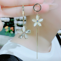 AB Models Cat Eye Stone Flowers Earrings 2021 New Tide Korea Temperament Net Red Personality Silver Needle Asymmetrical Ear Accessories