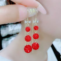 Advanced Sensory Earline Butterfly Knot Red Drill Ball Earrings 2021 New Tide Korea Temperament Net Red Streaming Suear Accessories
