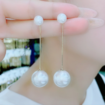 Qiwei Tongan big pearl earrings 2021 New wave South Korean temperament net red Two wearing pure silver needle ear decoration exploits