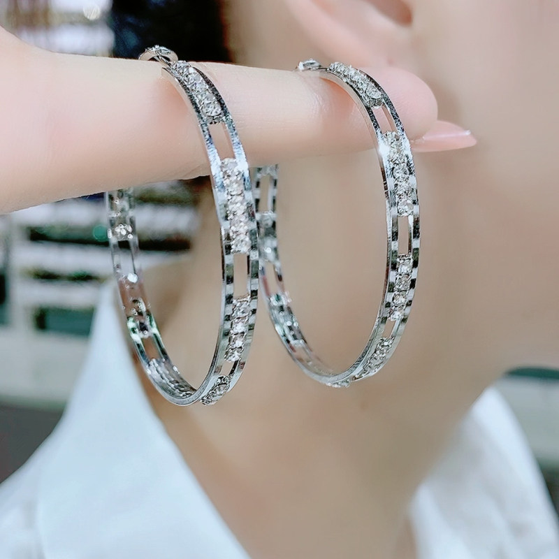 High level sense circle ring earrings inlaid drill 2020 new pure silver needle Korean temperament net red personality Exaggerated Ear Ring Accessories