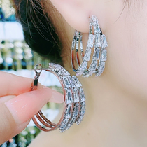 Inlaid drill Sansei III ear ring 2021 New wave small circle Earrings Advanced senses light and luxurious silver needle lap ring earrings