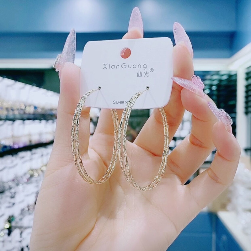 High-end large circle earrings 2021 new trendy sterling silver needle Korean temperament net red personality exaggerated circle earrings