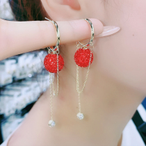 Red Earrings 2021 New Tide Original Design Temperament Superior Light Lavish Ball Earrings Pure Silver Needle Ear Accessories