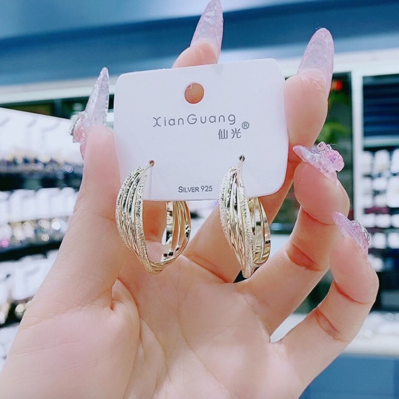 Small circle earrings women's 2021 new trendy sterling silver needle Korean temperament net red personality all-match circle earrings earrings