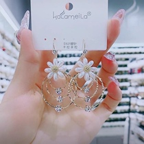 High-end geometric metal circle earrings female Korean temperament net red personality exaggerated atmospheric flower earrings drop earrings