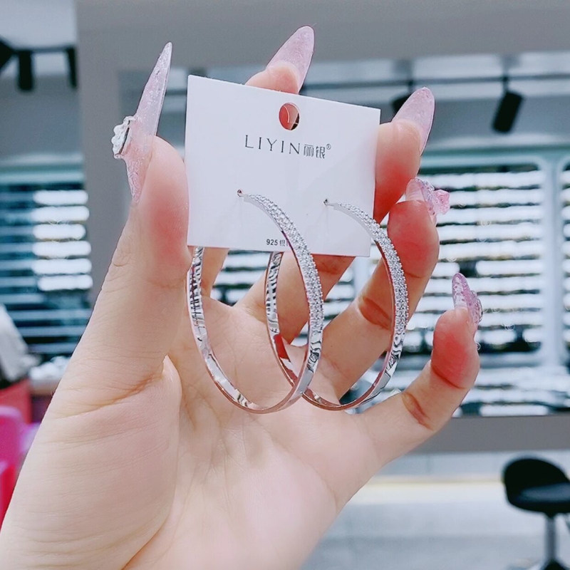 High-quality big circle earrings with diamonds 2021 new sterling silver needles Korean temperament net red personality exaggerated earrings