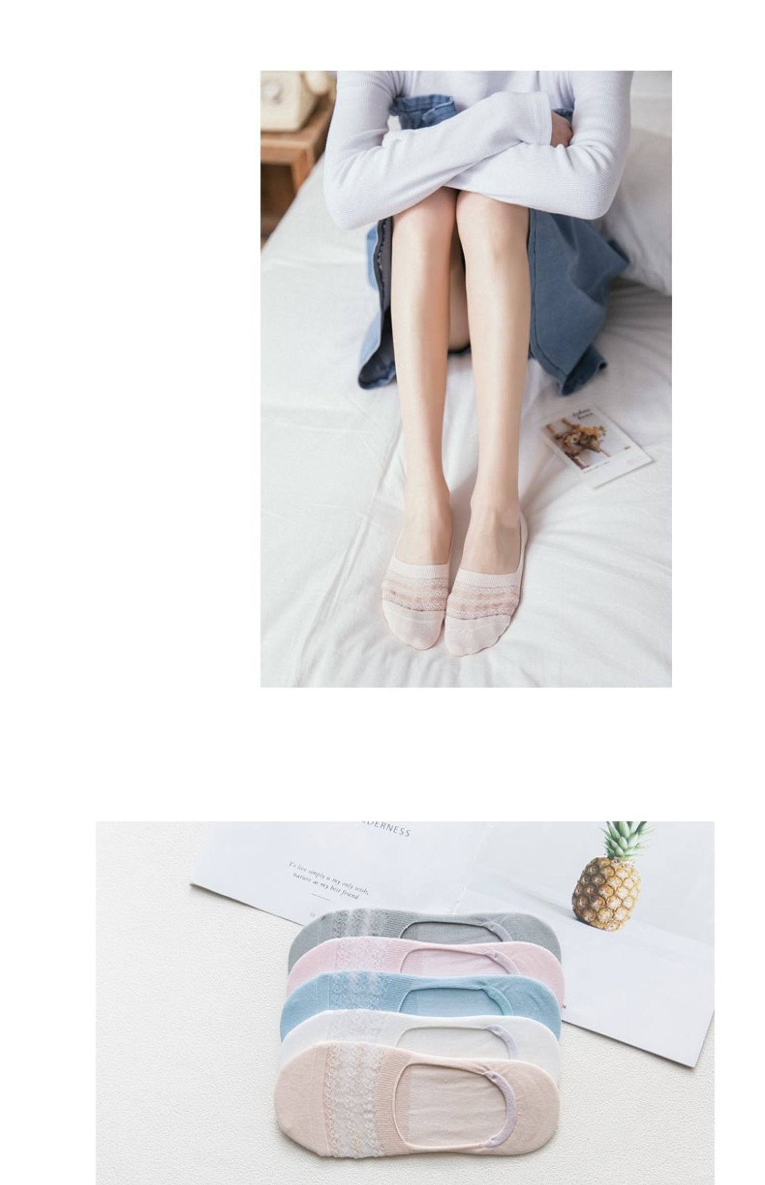Vớ nữ bằng vải cotton nông miệng vô hình phần mỏng mùa hè không rơi với chất liệu cotton khử mùi silicon chống trượt thấp giúp vớ - Vớ sợi tre tất bàn