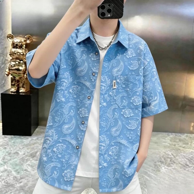 Click Rate Selection of High-End Men's Clothing, New Summer Styles, Men's Hong Kong Style Printed Short-Sleeved Shirts, Fashionable Half-Sleeved Shirts, Trendy Shirts