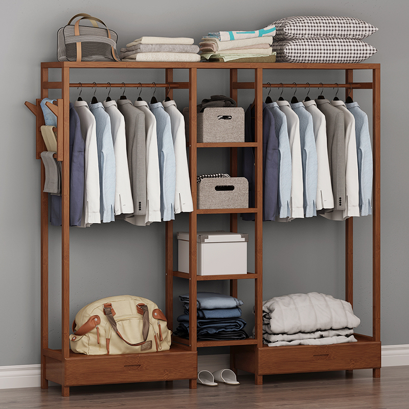 Floor Hanger Bedroom Simple Economy Type Hanghanger Solid Wood Containing Layer Rack Modern Minima Multilayer Home Clothes Hat Rack