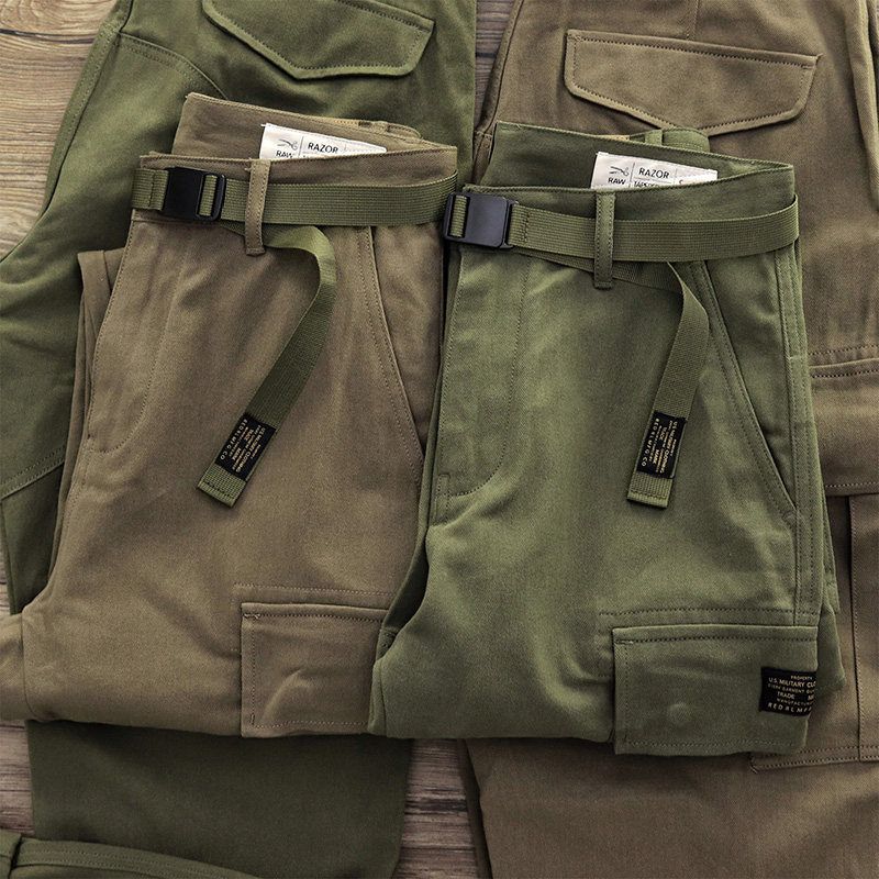 Hong Kong Tide American retro multi-pocket military pants Ami Kazi loose thick heavy heavy leg straight overalls men