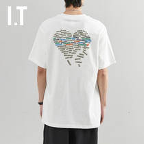 Hong Kong tide brand summer short-sleeved T-shirt mens loose round neck trend casual back love print all-match couples