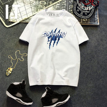 Hong Kong tide brand big scratch printing new summer mens short-sleeved t-shirt personality loose cotton round neck trend bottoming