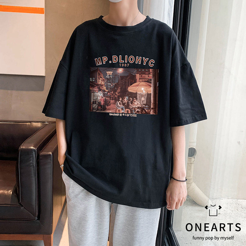 Short Sleeve Male Tide Card Ins Trend 100 Hitch Summer Guys Half Sleeve Clothes Casual T-Shirt Loose Men Port Wind T-shirt